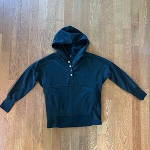 Black Hooded Sweatshirt with Button Detail